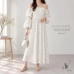 ナイスクラップ 小花柄ロングワンピース FREE ホワイト 白 バルーン袖