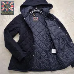 極美品 ラベンハム キルティングジャケット ロゴタグ フード ネイビー 38