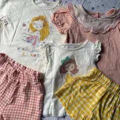 女の子用Tシャツ&チェックショートパンツ　5点セット　80〜86cm