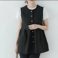 コカ coca パールボタンペプラムニットベスト　Black ブラック　黒　M