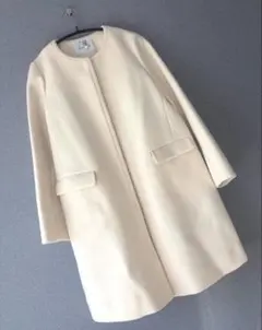 良品 Spick&Span ノーカラーコート 38 アイボリー クリーニング済