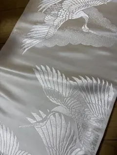 【高級 丹後ちりめん】正絹100% 丹後ちりめん 反物　白　柄　帯　鶴の刺繍