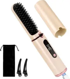 ヒートブラシ コードレス Type-C充電式 4段階温度調節 イエロー