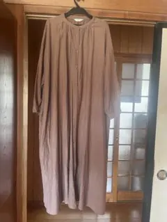 Mushroom ブラウンロングワンピース 羽織リネンブレンド　ゆったり