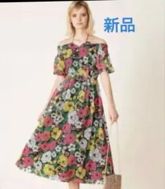 Lily Brown レトロ大花柄ワンピース 半袖ワンピース　新品 ワンピース