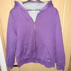 リバーシブル 中綿パーカー パープル×グレー Lサイズ YKKジップ