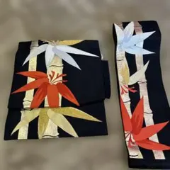 黒に竹模様の個性的な作り　￼ 2部式帯　￼作り帯　￼軽装帯のサムネイル