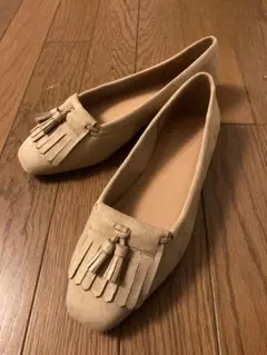 GREEN LABEL RELAXING フリンジフラットシューズ ベージュ