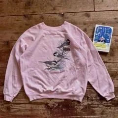 1987年製 HanesビンスエLARGEシジュウカラ染み込みプリントUSA製