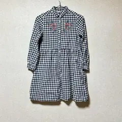3can4on ギンガムチェック 長袖ワンピース 140 黒白 ナチュラル 上品