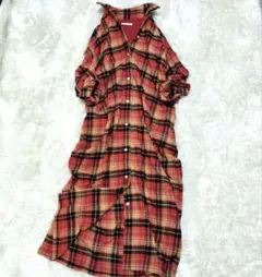 美品　ジャーナルスタンダード　チェックロングシャツ　シャツワンピース　赤　フリー
