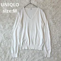 【UNIQLO ユニクロ】カシミヤ入り　長袖　Vネックセーター　白【M】
