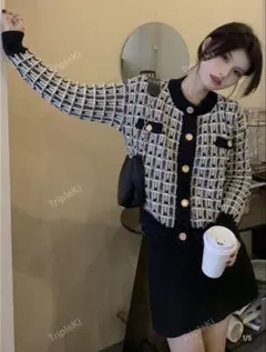 SHEIN Honeyspot ニットカーディガン コントラストトリム