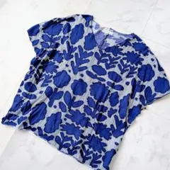 SOU・SOU　花柄 チュニック 半袖 ブルー ストライプ ゆったり　Tシャツのサムネイル