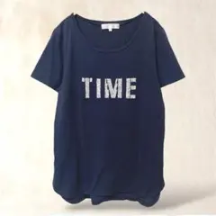 自由区　オンワード　半袖Tシャツ　38　ネイビー　スパンコール　ロゴ　カジュアルのサムネイル