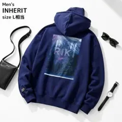 インヘリット INHERIT パーカー ネイビー バックプリント L相当のサムネイル