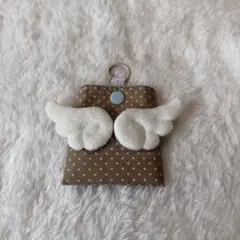 キーホルダー ミニポーチ ドット 羽 ハンドメイド