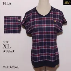 美品 FILA カットソー 半袖 チェック柄 Vネック ワンポイントロゴ 美女子