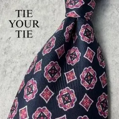 美品 TIE YOUR TIE セッテピエゲ ジャガード 小紋柄 ネクタイ 紺