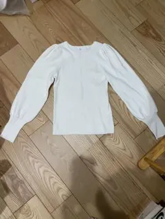 ホワイトリブ編み長袖セーター L