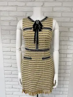 an アンディ　キャバドレス　ラメツイード　フリンジ　リボン　ノースリーブ　S