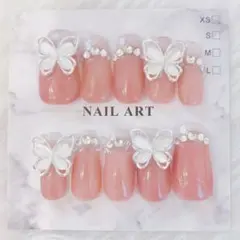 ネイルチップ 現品 ピンク 白 パール 蝶 ワンホン 韓国系 フレンチガーリー