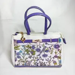 ミニハンドバッグ 花柄 ホワイト系 パープル系