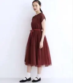 merlot plus デコルテシースルーチュールスカートワンピース