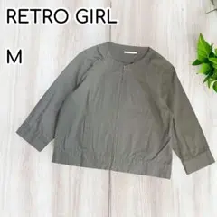 RETRO GIRL ノーカラーコットンジャケット　ジップアップ　七分袖　薄手