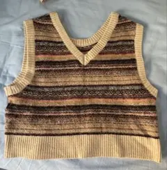 ストライプ柄 Vネックニットベスト