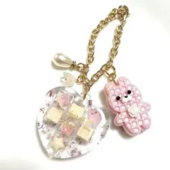 アウトレット★レジン ハートチョコレートとワッフル③ チャーム キーホルダー