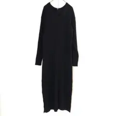 ユニクロ（L）ニット ロングワンピース ワンピース Vネック ブラック ミモレ丈
