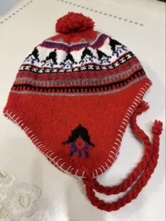 赤フェアアイル柄 リベット&サージニット帽