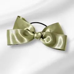 オリーブグリーン リボン付きヘアゴム ハンドメイド 推し活 推し色
