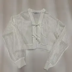 PAGEBOY ホワイト メッシュ クロップドカーディガン