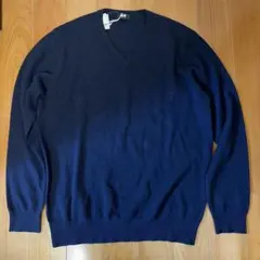UNIQLO カシミヤ100% Vネックセーター XL ネイビー