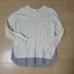 長袖トップス ストライプ裾