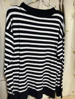 GU 黒と白のストライプニット☆セーター Lサイズ　春夏初秋。