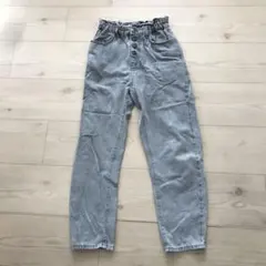ザラZARA ボタンバギーフィットパンツ　グレージーンズ　ハイウエストデニム