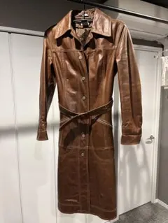★MaxMara Max&Co.レザーロングコート ビンテージ ブラウン系★のサムネイル