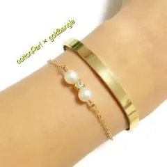 選べるビジュー*コットンパール風2連バングル