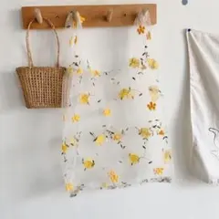 新品★フラワーチュールバック 花 刺繍 トート エコバッグ 花柄 刺繍 イエロー