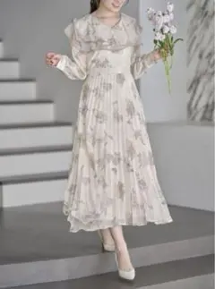 ビックカラーニュアンスフラワー プリントプリーツワンピース
