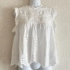 ZARA WOMAN コットン レース ブラウス ホワイト ノースリーブ M