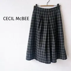 【セシルマクビー】スカーチョ ガウチョパンツ M チェック 黒白 春夏 綺麗め