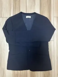 【美品】PLST プラステ　ノーカラージャケット ネイビー