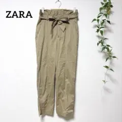 자라 ZARA 코튼 팬츠 리본 벨트 부착 하이 웨스트 베이지 XS