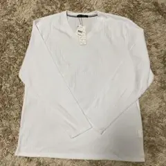 ホワイト Vネック 長袖カットソー 2L