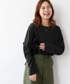 ★JOURNAL STANDARD シアークルーネックロングTEE ブラック