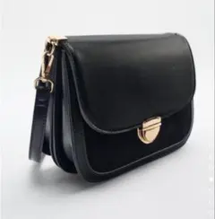 ブラック レザー スエード ショルダーバッグ